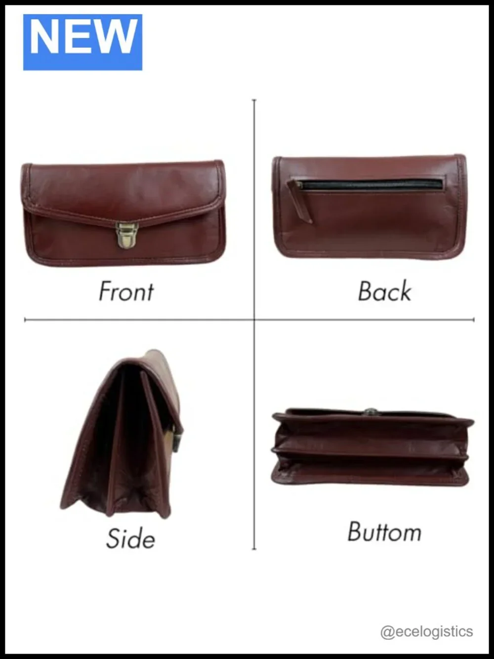 Genuine Leather Handmade Tote Bag with Zip Pockets & Crossbody Strap